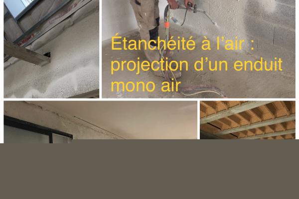 Etanchéité à l'air avec enduit projeté type mono air ( AEROBLUE - RFILTER )
